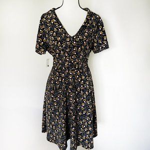 ModCloth New! Dress - black, vintage flower print - fit & flare - medium